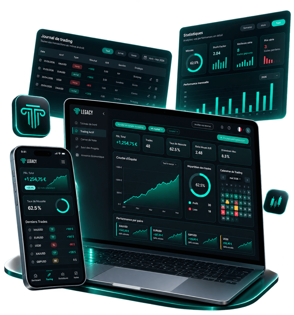 L'application Legacy sur ordinateur, tablette et mobile : journal de trading, statistiques et suivi de progression