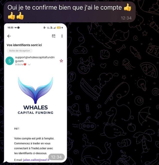Membre confirmant la réception de sa Prop Firm offerte