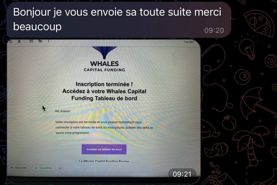 Membre confirmant la réception de sa Prop Firm offerte