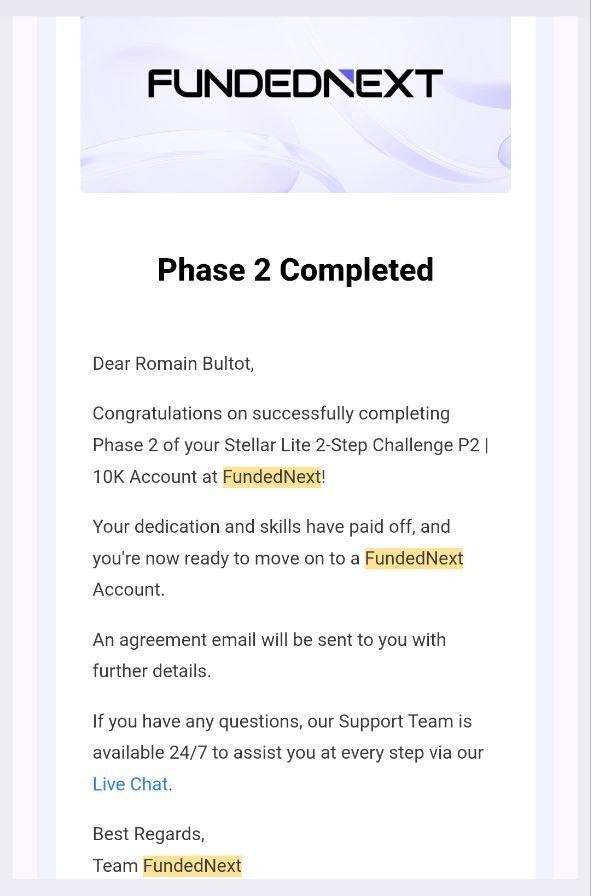 Romain — Phase 2 validée chez FundedNext